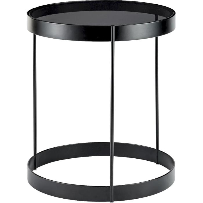 Drum Coffee table - Grey glass, Black frame Ø40-0