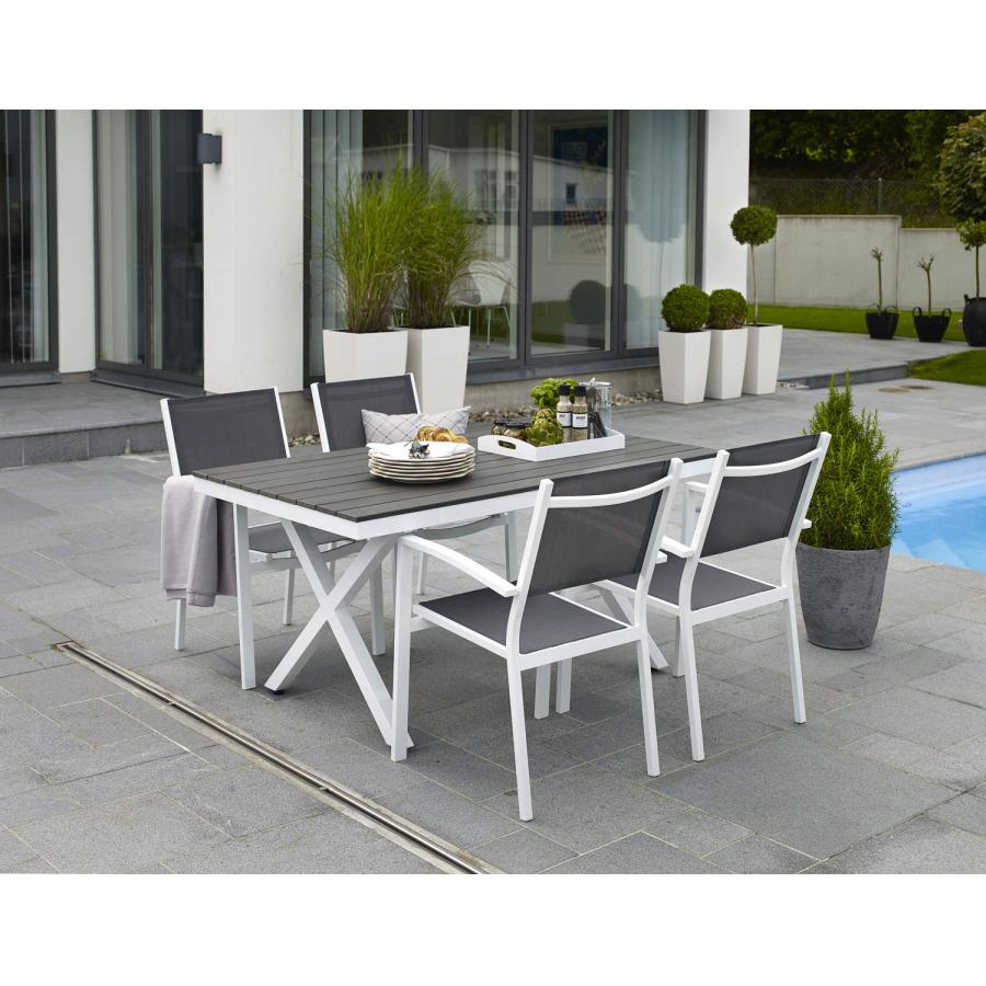brafab leone outdoor dining table and chairs white/kültéri étkezőasztal és székek fehér